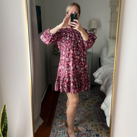 Topshop Floral Print‎ Long Sleeve Minidress Dress Women's 6 Red Mini Dress - Picture 3 of 11
